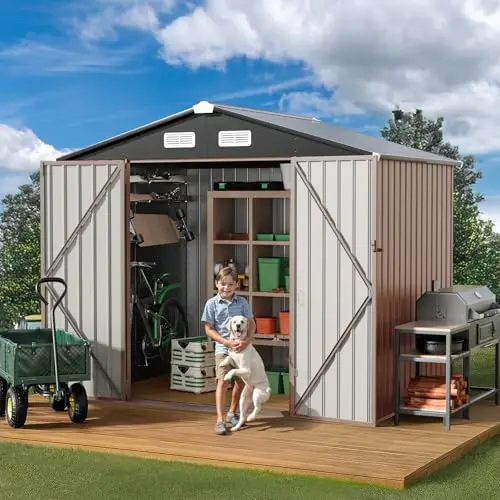 8x6 FT Outdoor Storage Shed, Full Size Metal Utility Shed (No Floor) | Lockable garden shed, reinforced sidewall girts