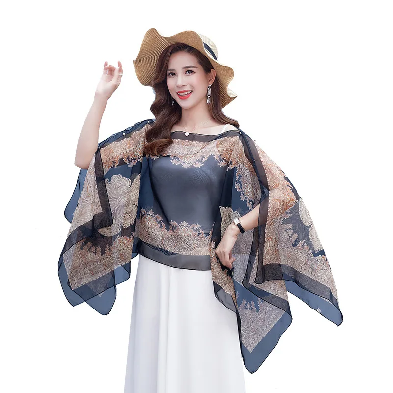 Top selling summer sun protection cashew flower scarves, pearl spring and autumn chiffon clothes, neck protection shawl, and wom