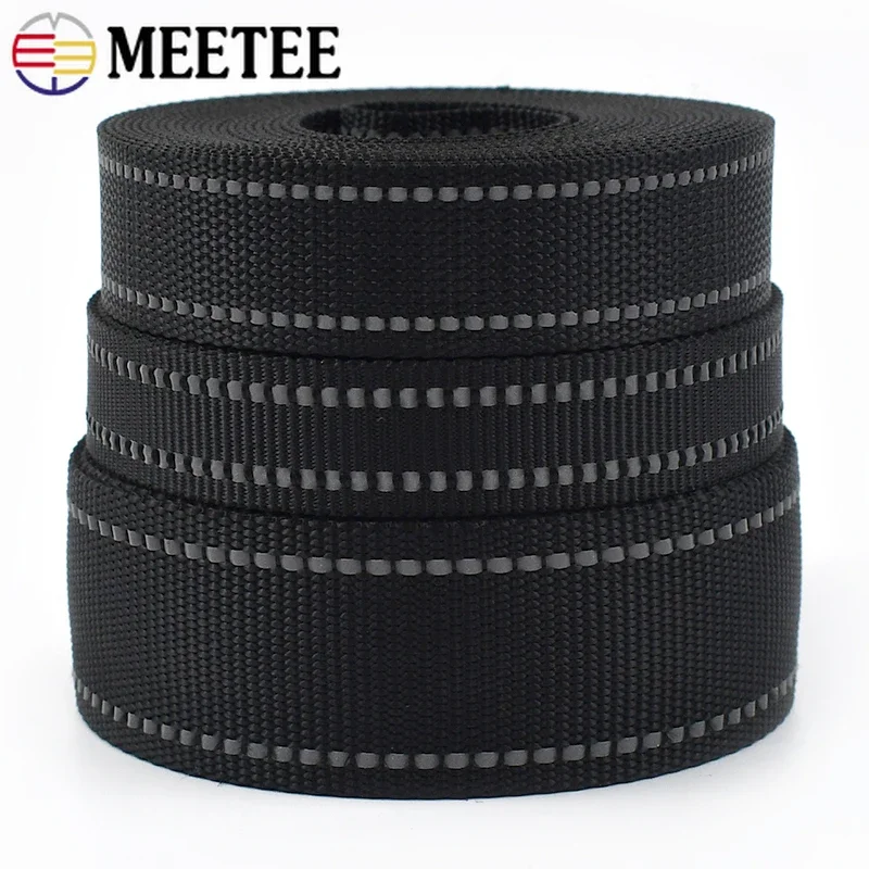 5M 20/25/38mm 1.8mm Thick Black Reflective Nylon Webbing Ribbon for Pet Collar Knapsack Belt Band Strap Tape DIY Bag Accessories