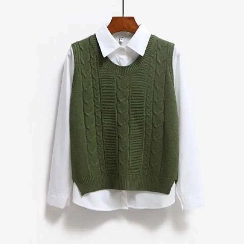 New Korean style round neck knitted vest, short style, women's spring style, sleeveless cardigan.