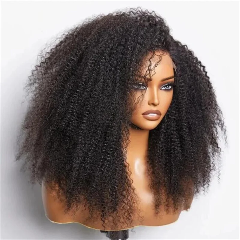 

Natural Black Soft 180Density 26Inch Long Kinky Curly Lace Front Wig For Women BabyHair Heat Resistant Glueless Preplucked Daily