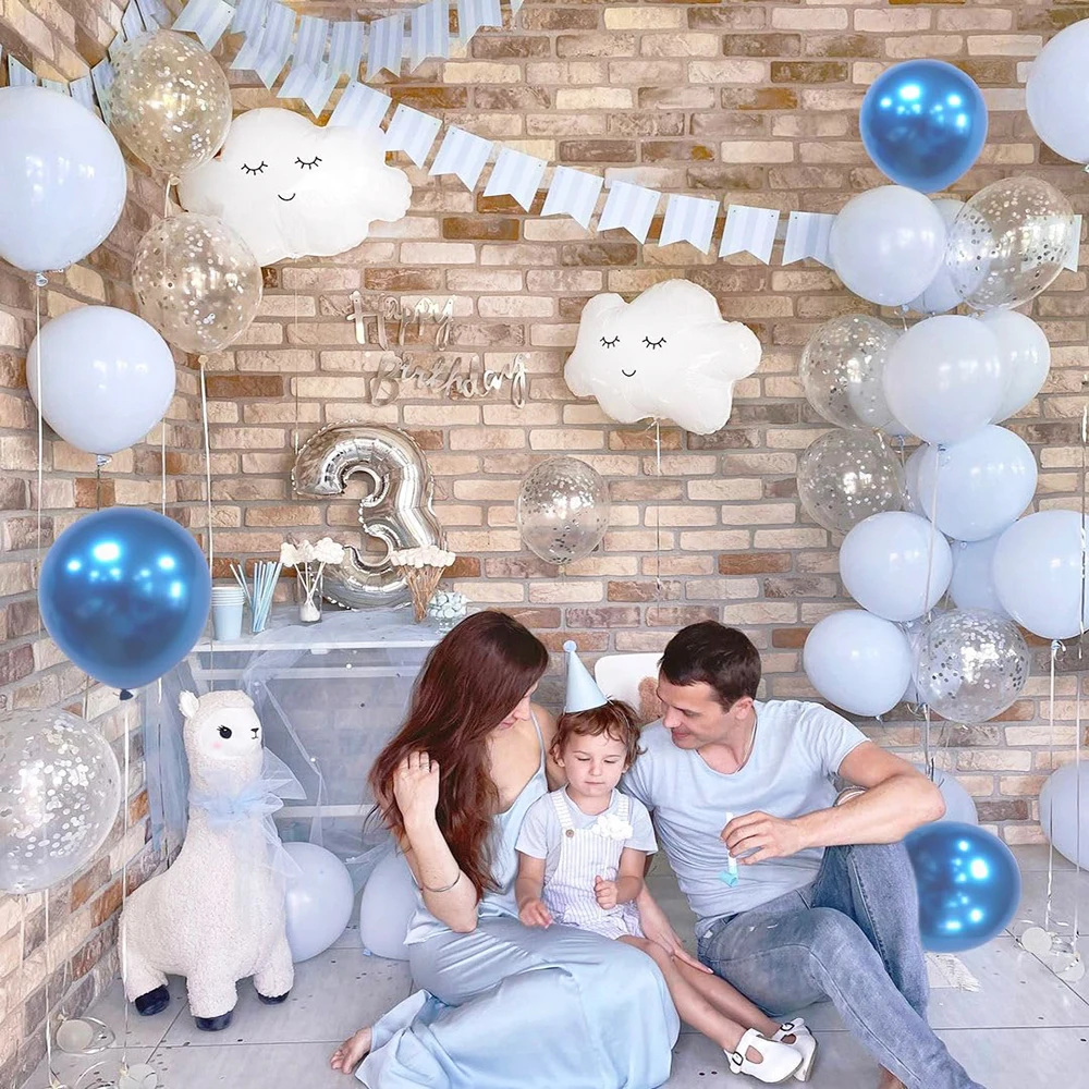 Blue White Balloon Set Metallic Blue Pink Rose Gold Confetti Balloons Birthday Party Christening Baby Shower Decorations Wedding