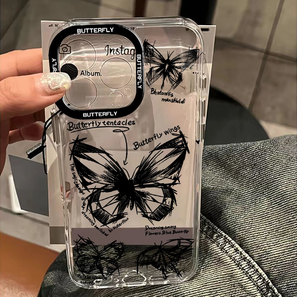 Artistic Sketch Heart Butterfly Clear Space Phone Case For Vivo T1 V15 V23 V23E V25 V29 V29E V30E V40 5G Pro Transparent Cover