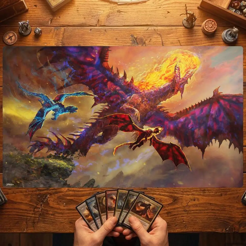 Fire Ice Duel Dragon Magic Party Game Mat Durable Rubber for MTG&TCG Games 35X60 Mouse Pad Offices Desk Mats Friendly Design