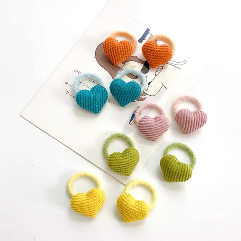 10 Pcs/Set New Baby Girl Candy Colored Heart-shaped Hair Bands Ponytail Holder Chilren Soft Rubber Kids Hair Accessories