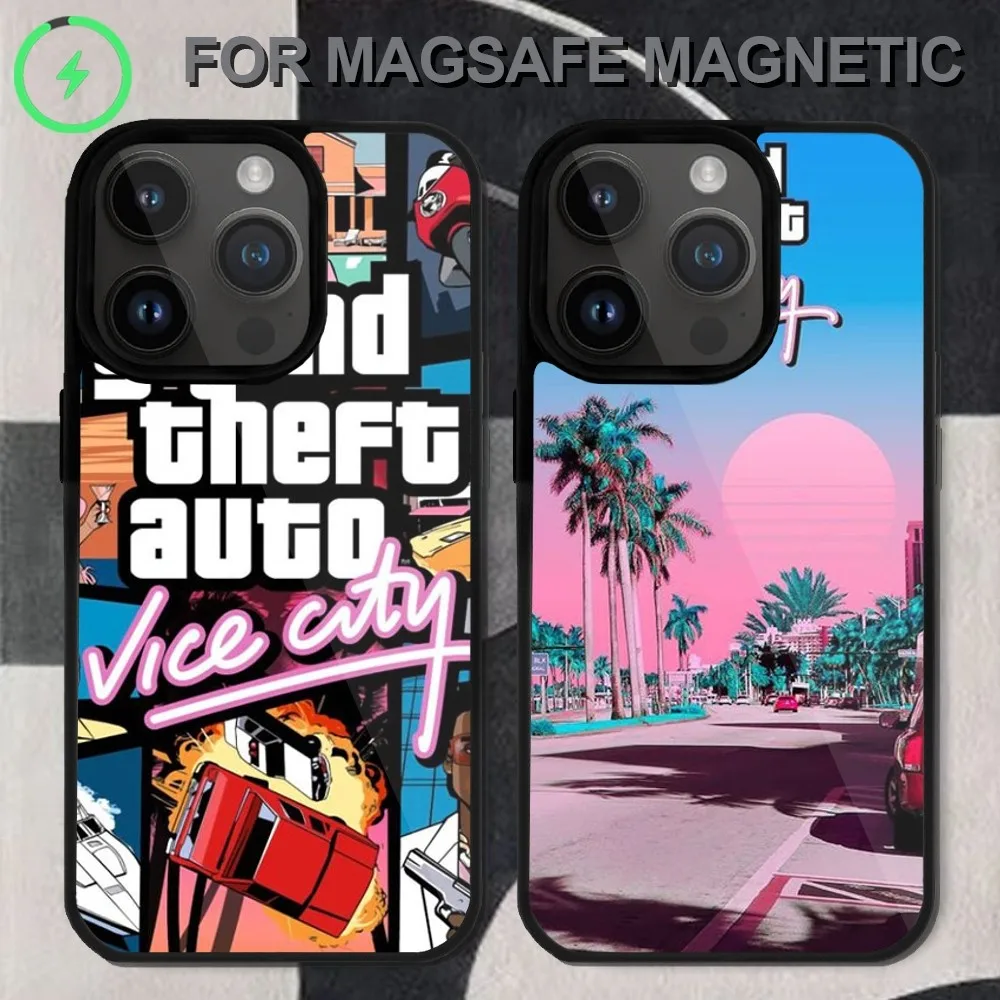 Grand Theft Auto Vice City Game  Phone Case  For iPhone 14 13 12 11 15 Pro Max Magsafe Wireless Charge Plus Mini Cover