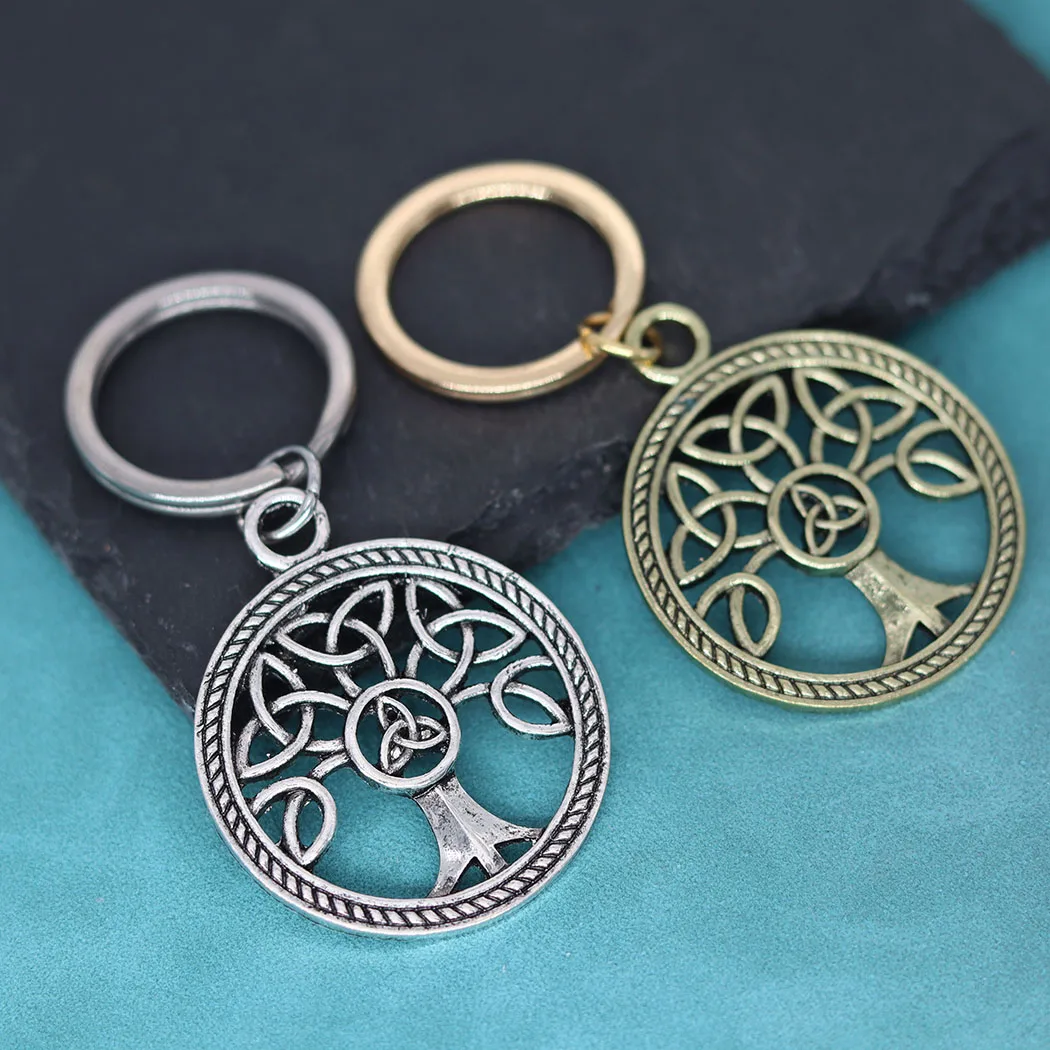Family Tree of Life Round Knot Pendant Keychain Vintage Celtic Knot Key Chains For Men Women Amulet Talisman Jewelry Gift