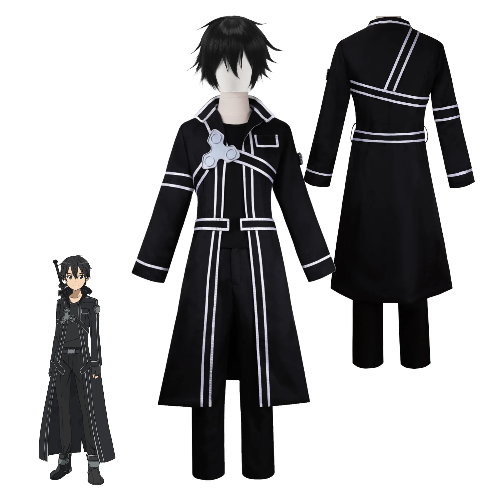 

Kirito Cosplay Costume Anime Sword Art Online SAO Black Swordsman Uniform Kirigaya Kazuto Battle Suit with Wig Halloween Outfits