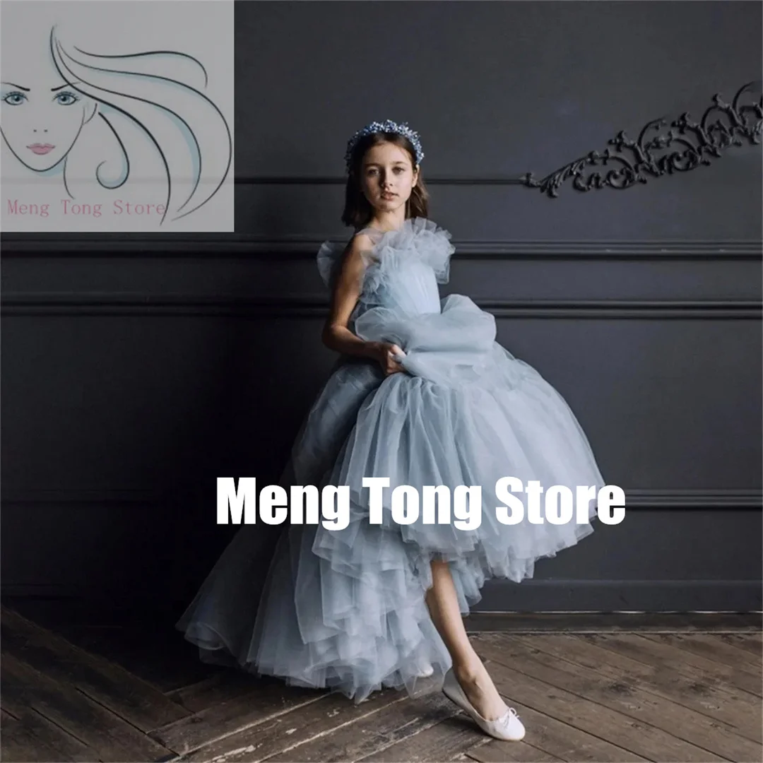 Communion Flower Girl Dress For Wedding Tulle Fluffy Sleeveless Ruffles Beading Princess Birthday Party First Communion Ball Gow