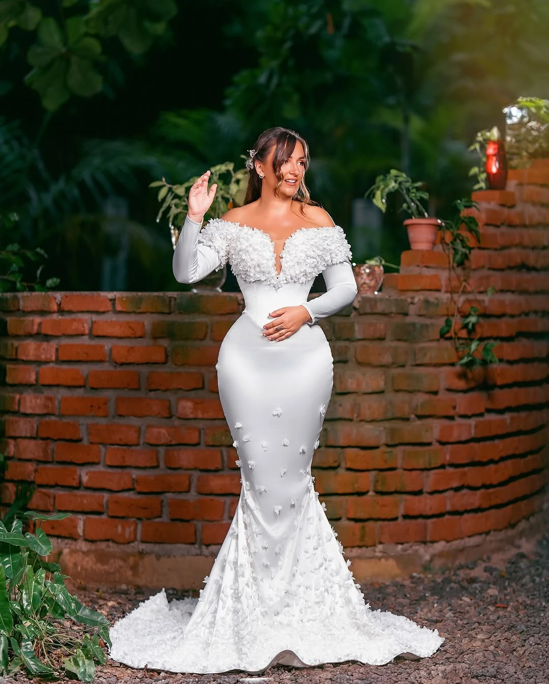 Customized Off the Shoulder Long Sleeves Plus Size Wedding Dress Vestidos De Novia 3D Flowers Corset Back Mermaid  Bridal Gown