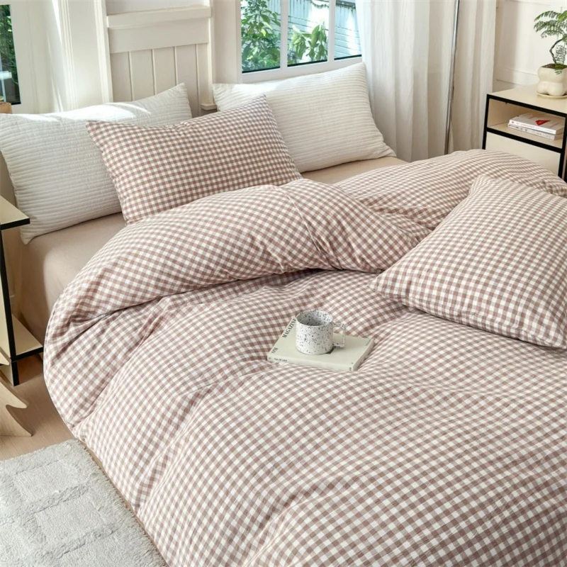 

Простой стиль, комплект простыней из трех предметов, комплект пододеяльников в клетку верблюжьего цвета, удобный комплект постельного белья, покрывало на все времена
