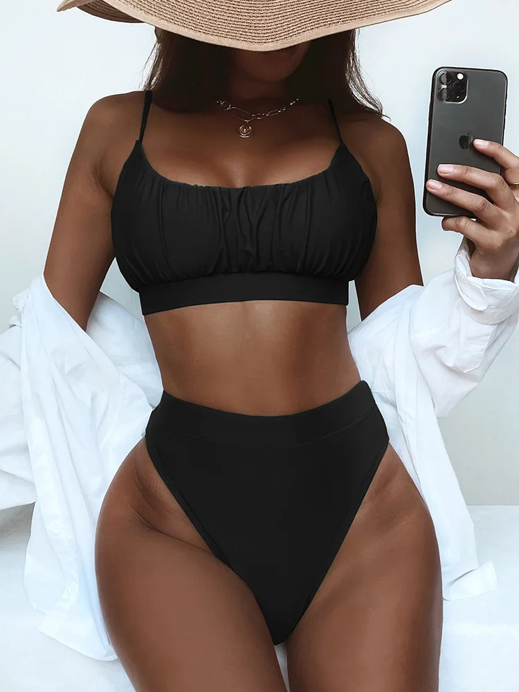 

Swimsuit Sexy Swimwear High Waist Solid Bikini 2024 Women Bathers Bathing Swimming Swim Suit Beachwear Female