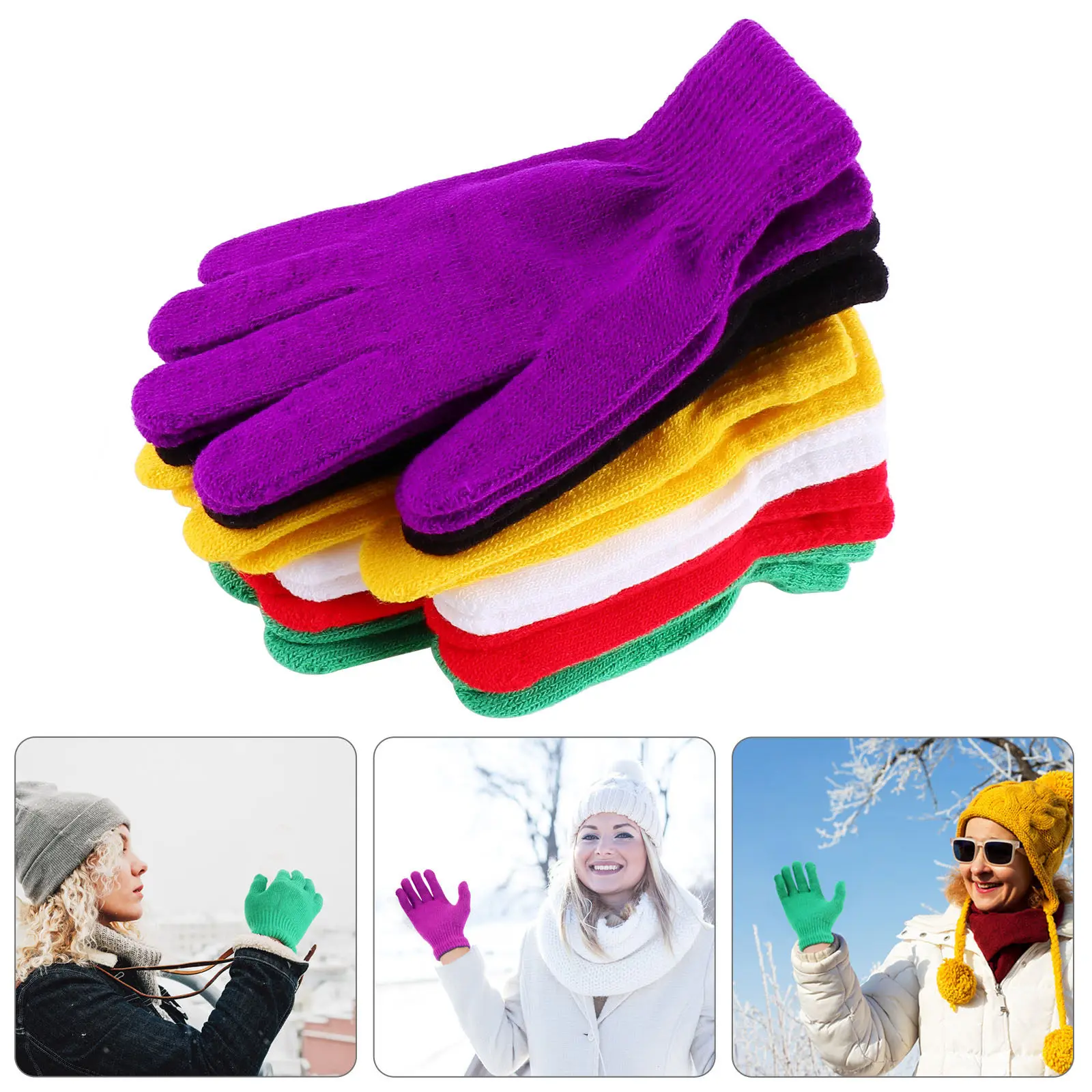 

6Pairs Solid Color Winter Warm Knitted Gloves for Cycling Commuting Driving Outdoor Sports Stylish Soft Comfortable Thermal