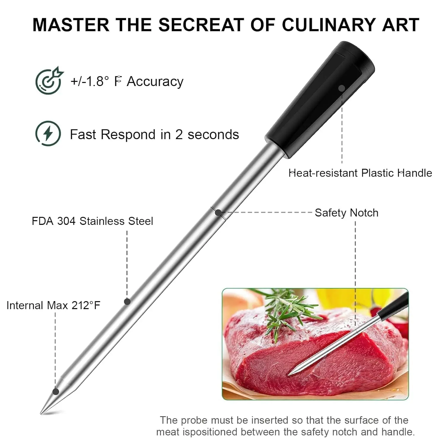

Smart Wireless Meat Thermometer, Bluetooth Food Digital Thermometer with 165ft Wireless Range, Cooking Thermometer with -Thin Pr