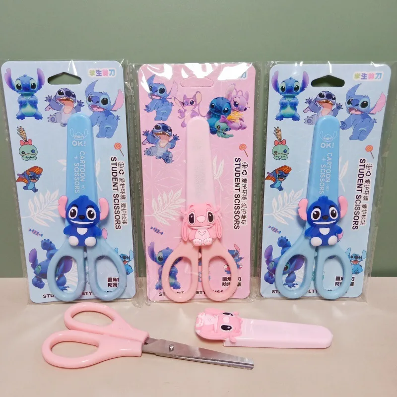 Disney Stitch Cartoon Scissors Cute Lilo & Stitch Angel Silicone Patch Paper Cutter Children DIY Handmade Art Tool Kits Scissors