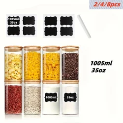 35oz Glass Storage Containers, Glass Jars with Bamboo Lids, 2/4/8 Set Food Storage Glass Jars, Food Storage Containers Suitable for Kitchen Spice Jars, Flour Jars, Oatmeal Jars, Cookies, and Coffee Bean Storage