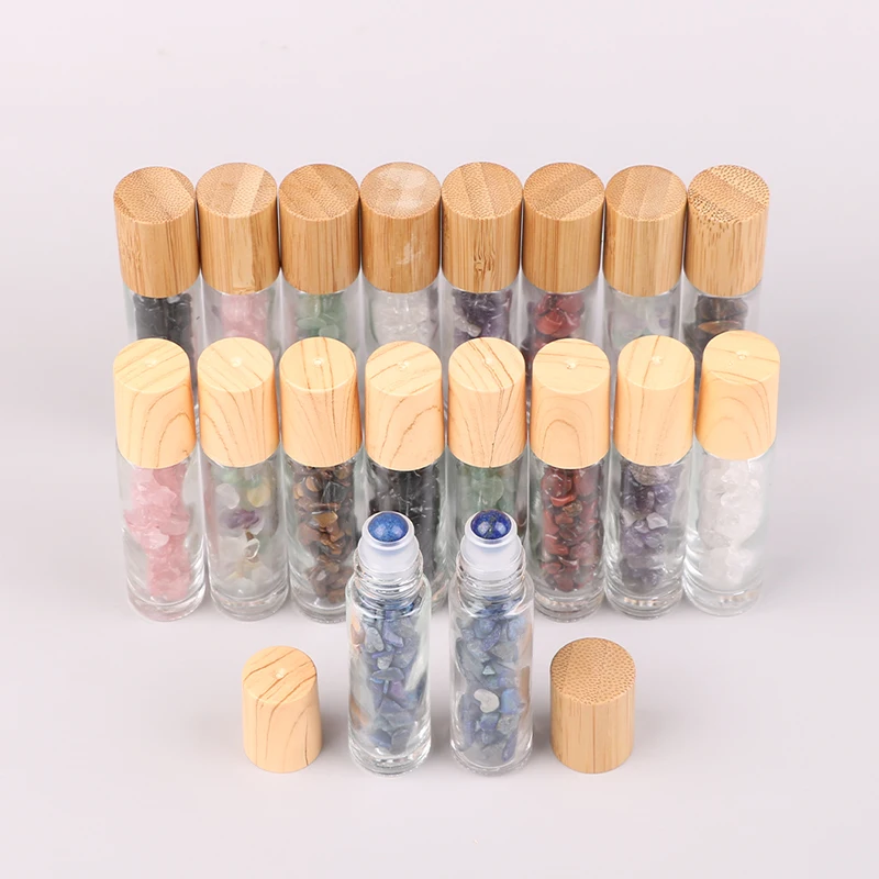 10ml Roll On Bottle Essential Oil Natural Jade Roller Bottles with Crystal Chip Glass Travel Refillable Bottle Containers
