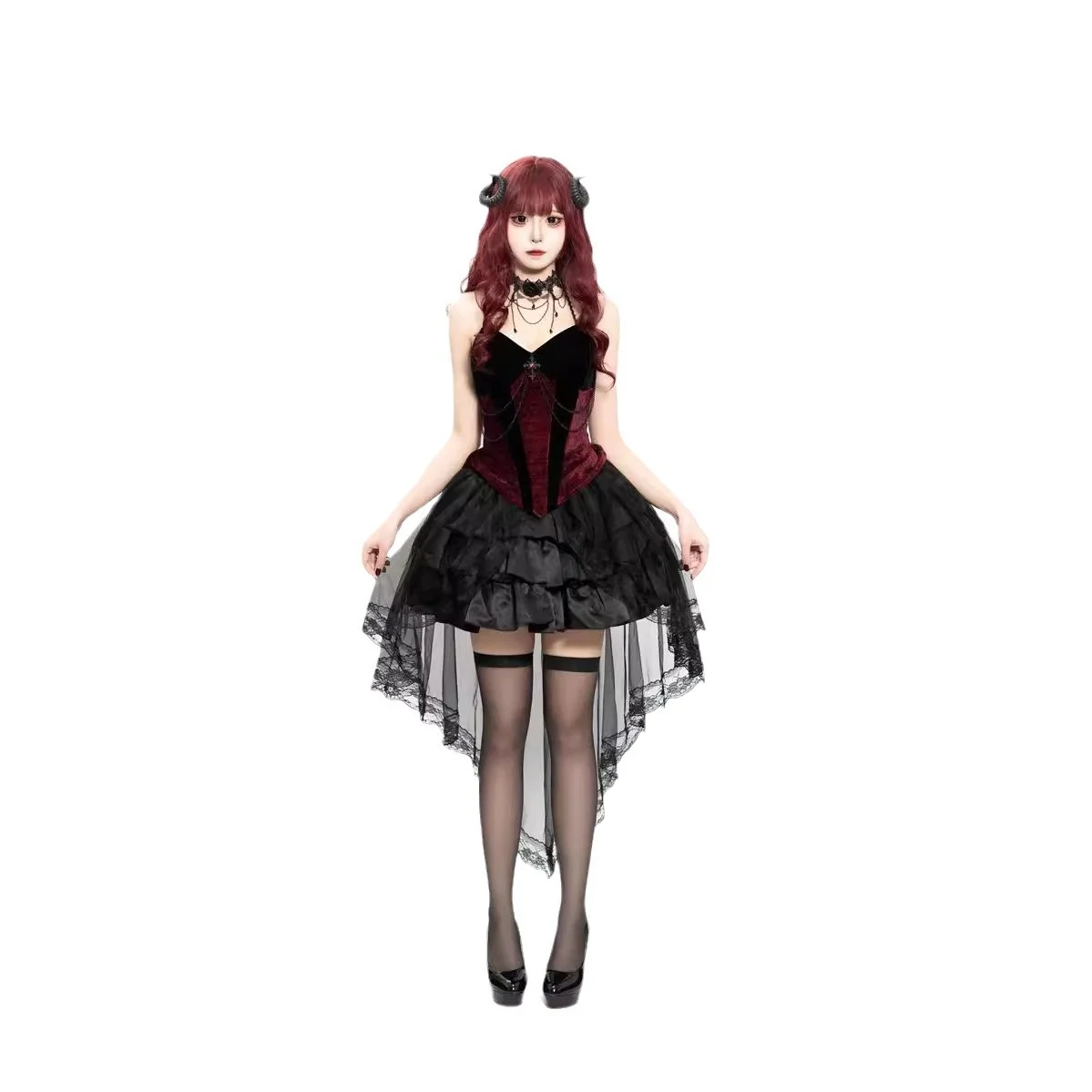 할로윈 신상 뱀파이어 코스프레 공작부인 레이스 드레스 탑 뷔스티에 스커트 무대 공연 의상 여성 민족 무대 의상