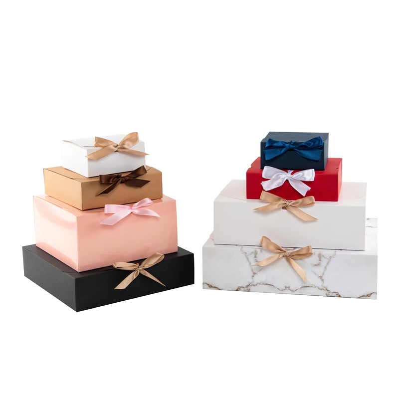 

LBSISI Life,Paper Gift Box Wedding Red Kraft White Pink Candy Cookie Cloth T-Shirt Scarf Pack Boxes With Ribbons, 5pcs