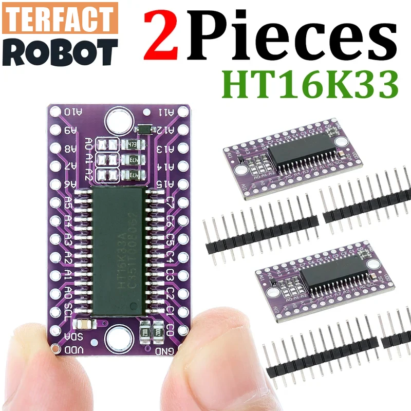 TERFACT  2pcs HT16K33 16x8 LED Dot Matrix Drive Control Module Digital Tube Driver Development Board