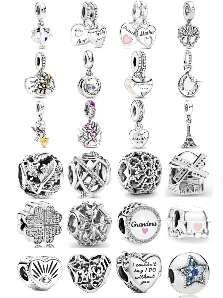 925 الفضة على شكل قلب سيارة حبة برج الحديد الصليب قلادة مناسبة لسوار أوروبي الأصلي DIY مجوهرات رائعة