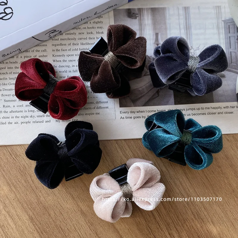 

Изысканный бархатный бант ~ корейская 3D маленькая заколка для волос принцессы с французской полузажимной челкой