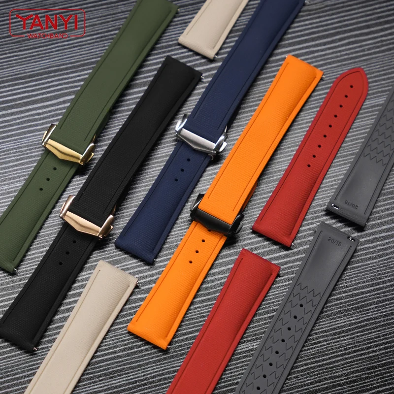 Pulseira de Relógio de Borracha FKM Premium de Alta Qualidade com Liberação Rápida Universal, Extremidade Plana 20mm 21mm 22mm, Ajuste Perfeito para Relógios