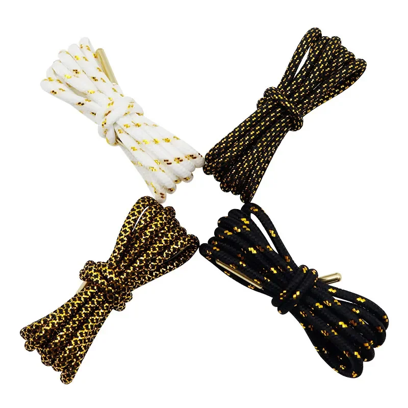 Round Polyester Shoestring Gold Metallic Laces Pointed Promotional Custom Double Twill Metal Cord Lacet 0.45cm Width Shoelaces image 3