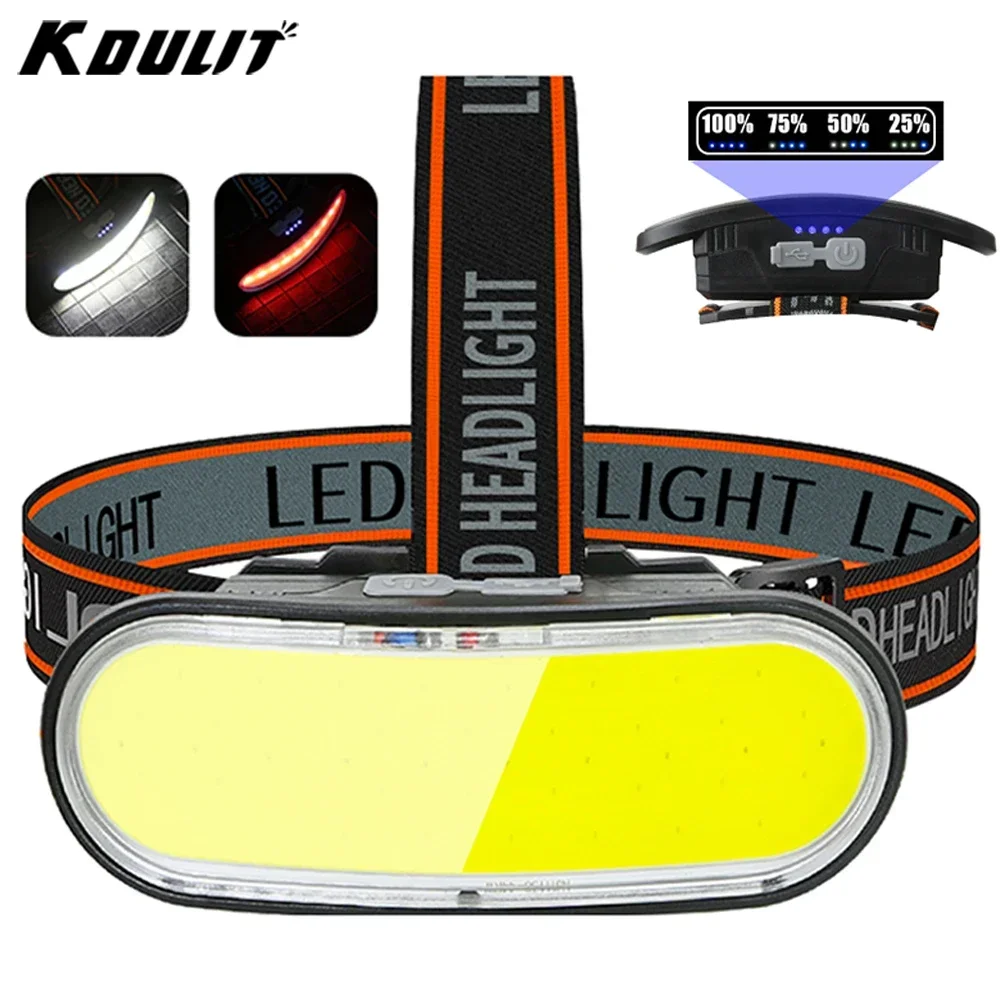 KDULIT New COB LED Headlamp Rechargeable Head Flashlight for Fishing Camping Lantern Headlight Led Head Torch Built in Battery