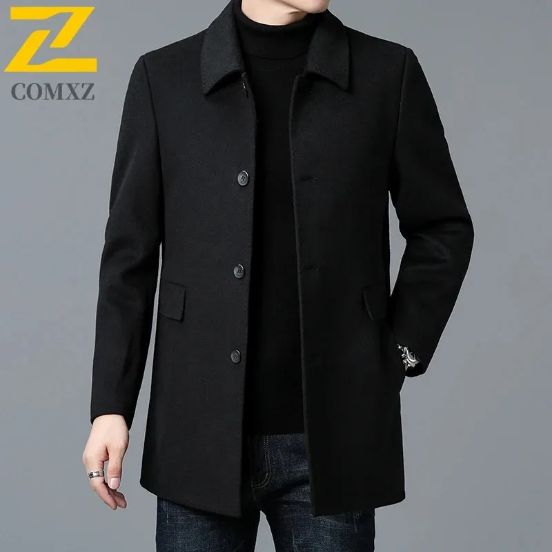 

Зимние шерстяные пальто для мужчин, новинка 2025 года, деловое пальто премиум-класса с отложным воротником, повседневное съемное пуховое внутреннее теплое пальто