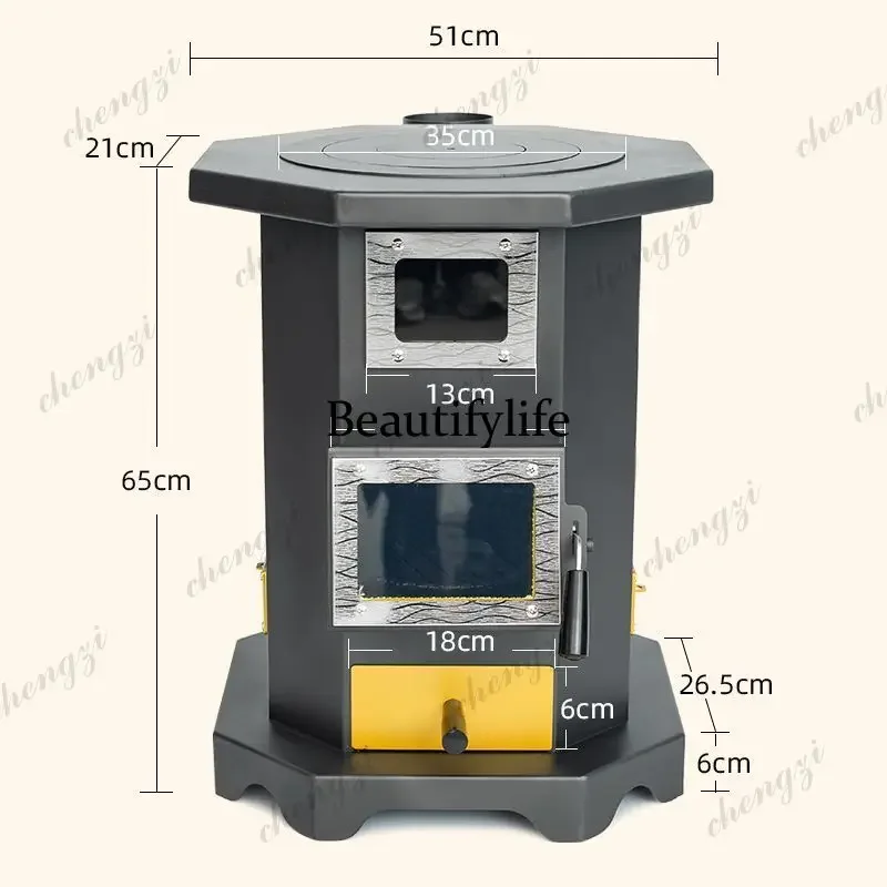 a55 Smokeless gasifier Coal stove Indoor real fire Fireplace Heating stove Firewood New household stove Dual-purpose rural firew