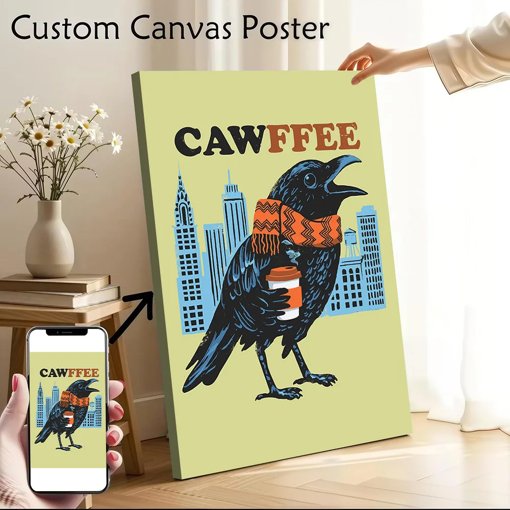 New Yorker Crow Poster Customizable Printed Canvas Painting for Pictures Wall Art Room Decorating Interior Decoration Wand Deko