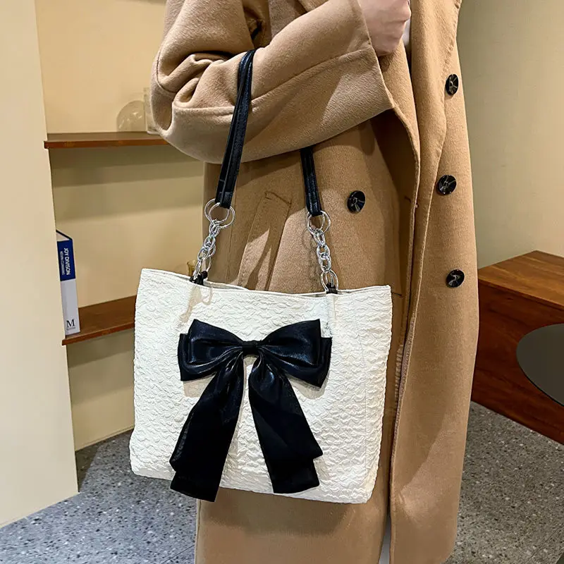 Korean Bow Shoulder Bags for Women Elegant Sweet Underarm Large Capacity Totes Female Designer Handbag Commuter All-match Packet