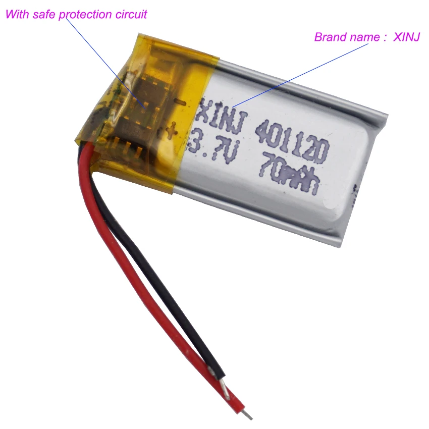 2Pcs 3.7V 70mAh Rechargeable Li Lipo Battery 401120 For Headset MP3 GPS Camera Driving Recorder Bluetooth Speaker Recording Pen