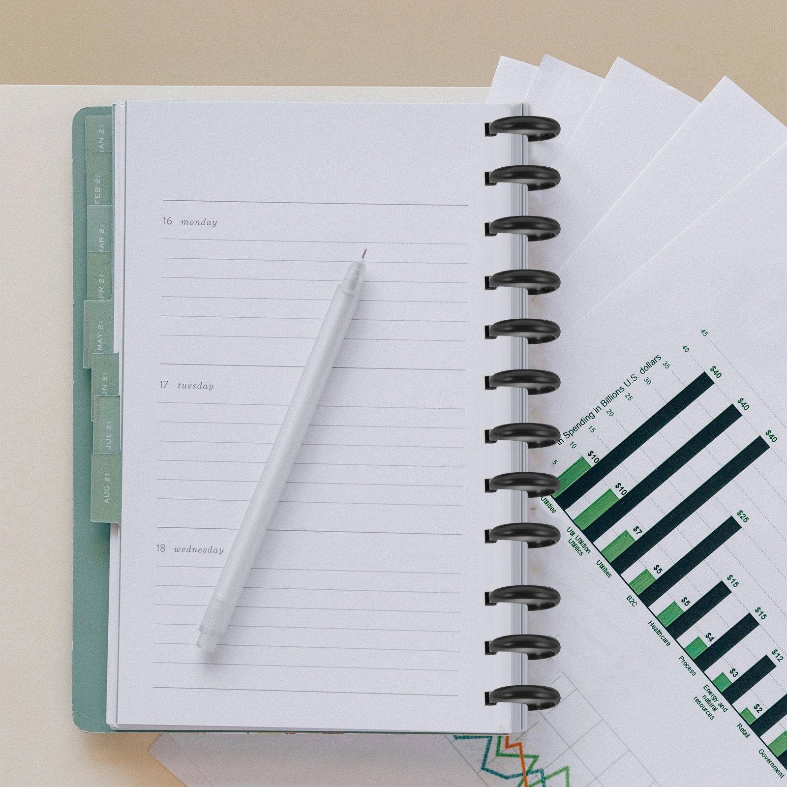 

44pcs Round Binder Discs Premium Abs Binding Buckles For Home Office School Use Loose Leaf Snap Ring Plastic Binding Discs