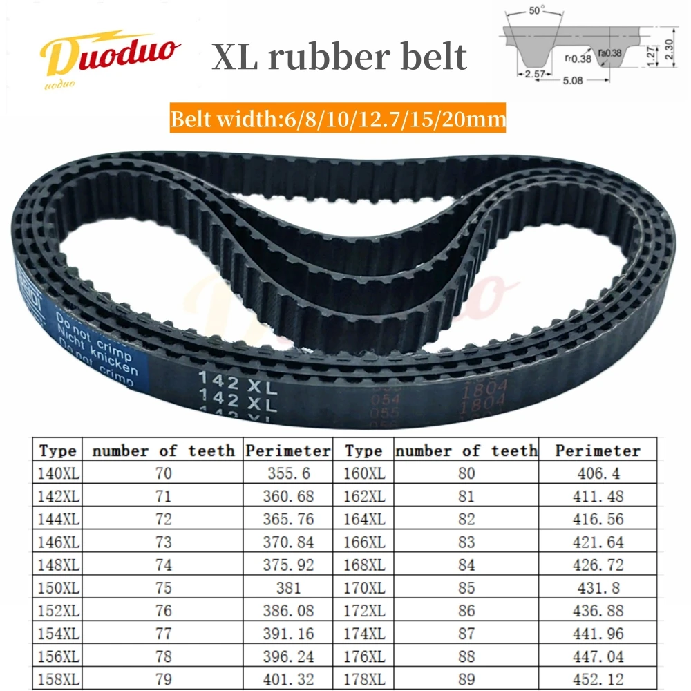 XL Timing Belt 140XL/142XL/144XL/146XL/148XL/150XL/152XL/154XL/ 156XL ~178XL Rubber Drive Belt Width 6/8/10/12.715/20mm XL Belt，