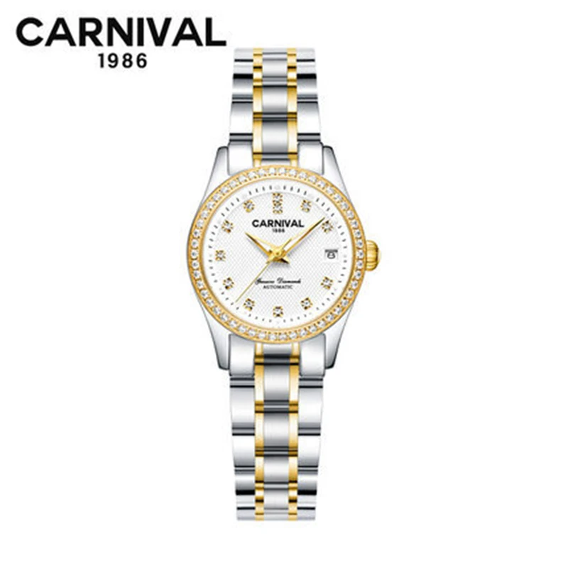 CARNIVAL Brand Women Mechanical Watch Ladies Luxury Rose Gold Automatic Movement Wristwatches Waterproof for Women Montre Femme