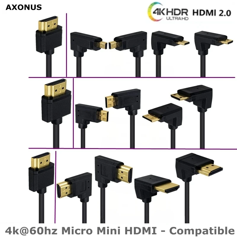 

Угол 0,15 м, 90 градусов, наружный диаметр 3,2 мм, версия 2,0 4k при 60 Гц Micro Mini HDMI — совместим с кабелями высокой четкости вверх, вниз, левый и правый