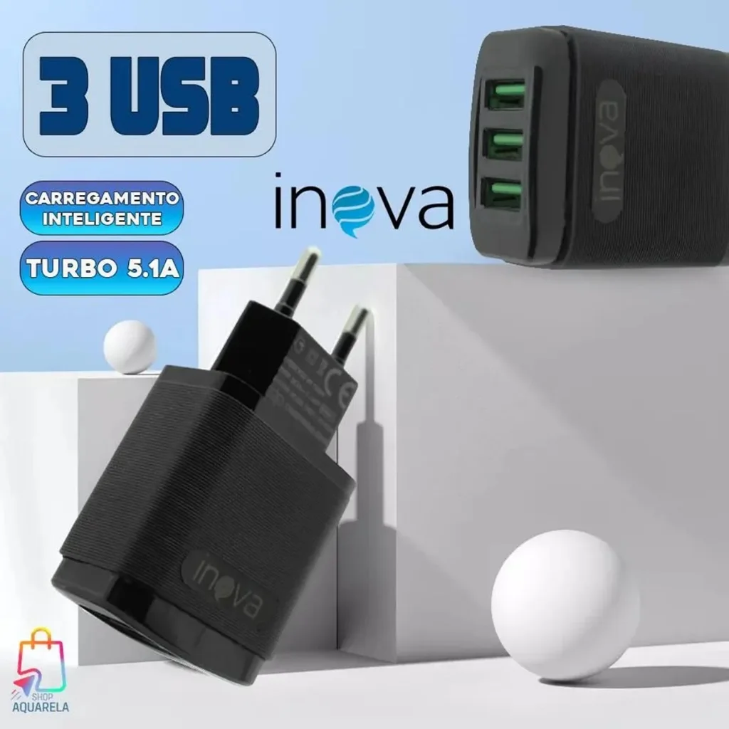 Fonte Tomada Carregador Original Turbo 5.1A 3 Saidas USB IOS Android iPhone