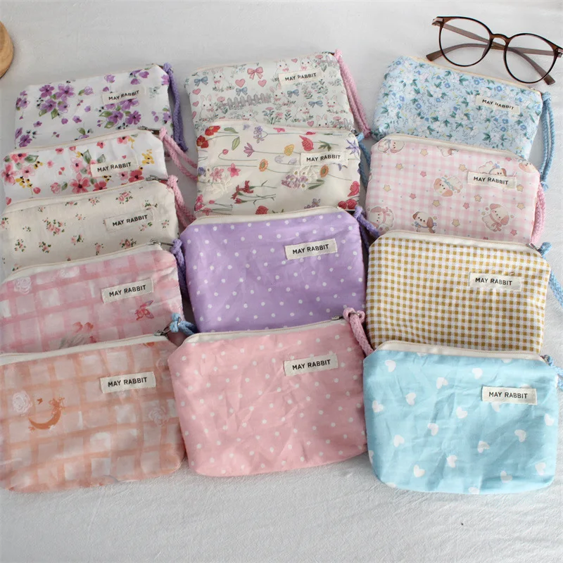 Small Fresh Floral Storage Bag, Portable Lipstick Makeup Bag, Cute Mini Handbag, Travel Wallet