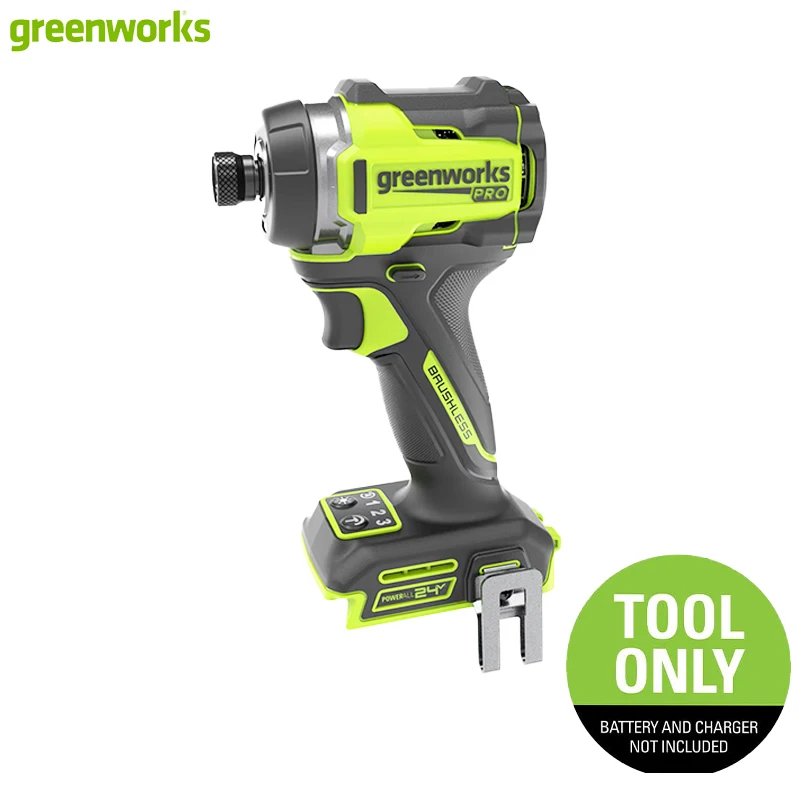 Greenworks Pro 24V Impact Driver 250Nm High Torque 3 LED Work Lights 3600 RPM No-Load Speed Brushless Motor Tool Only