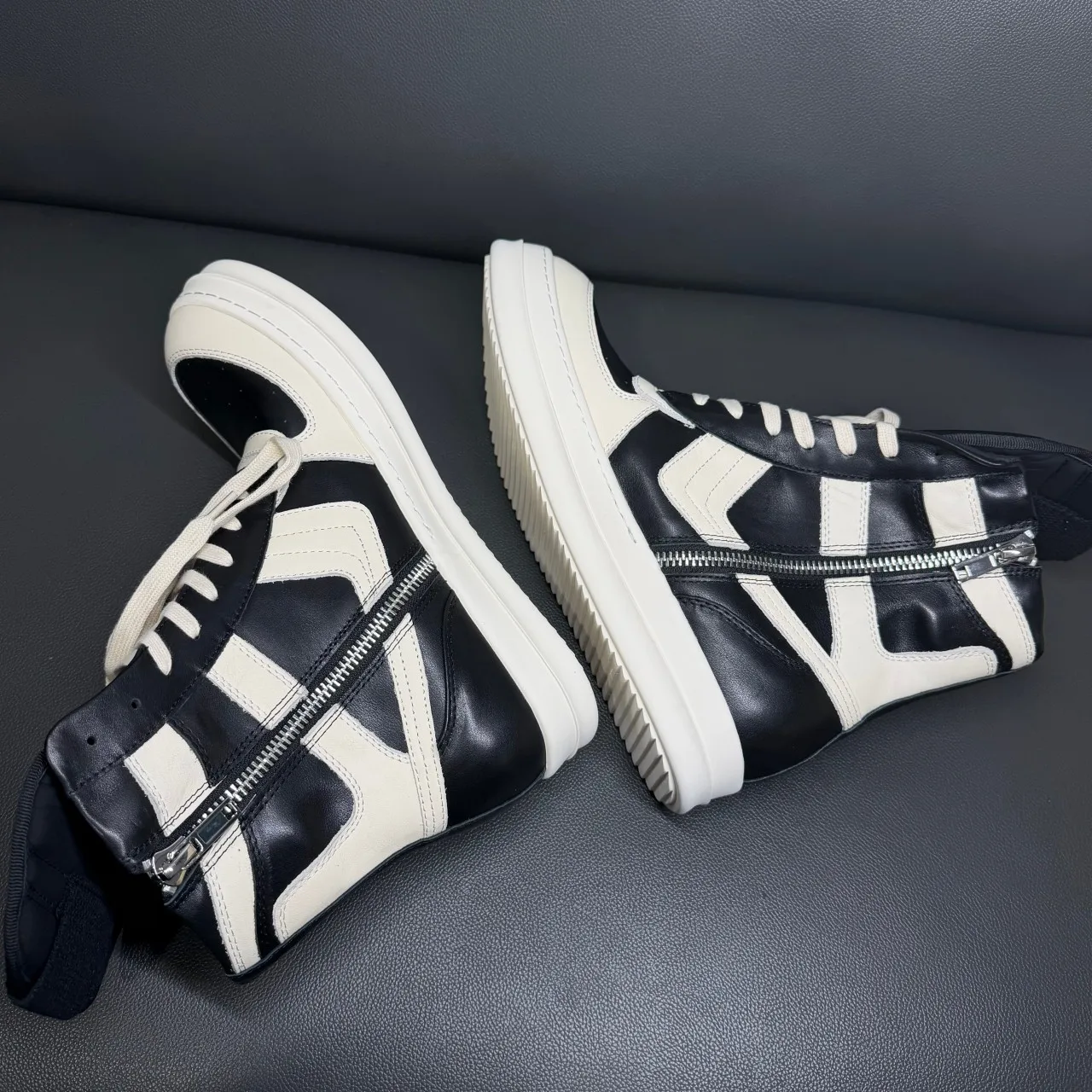 Black White High Top Leather Boots Unisex Casual Sneakers Zipper Closure R-o Luxury Cowhide Ankle Boot for Men And Women