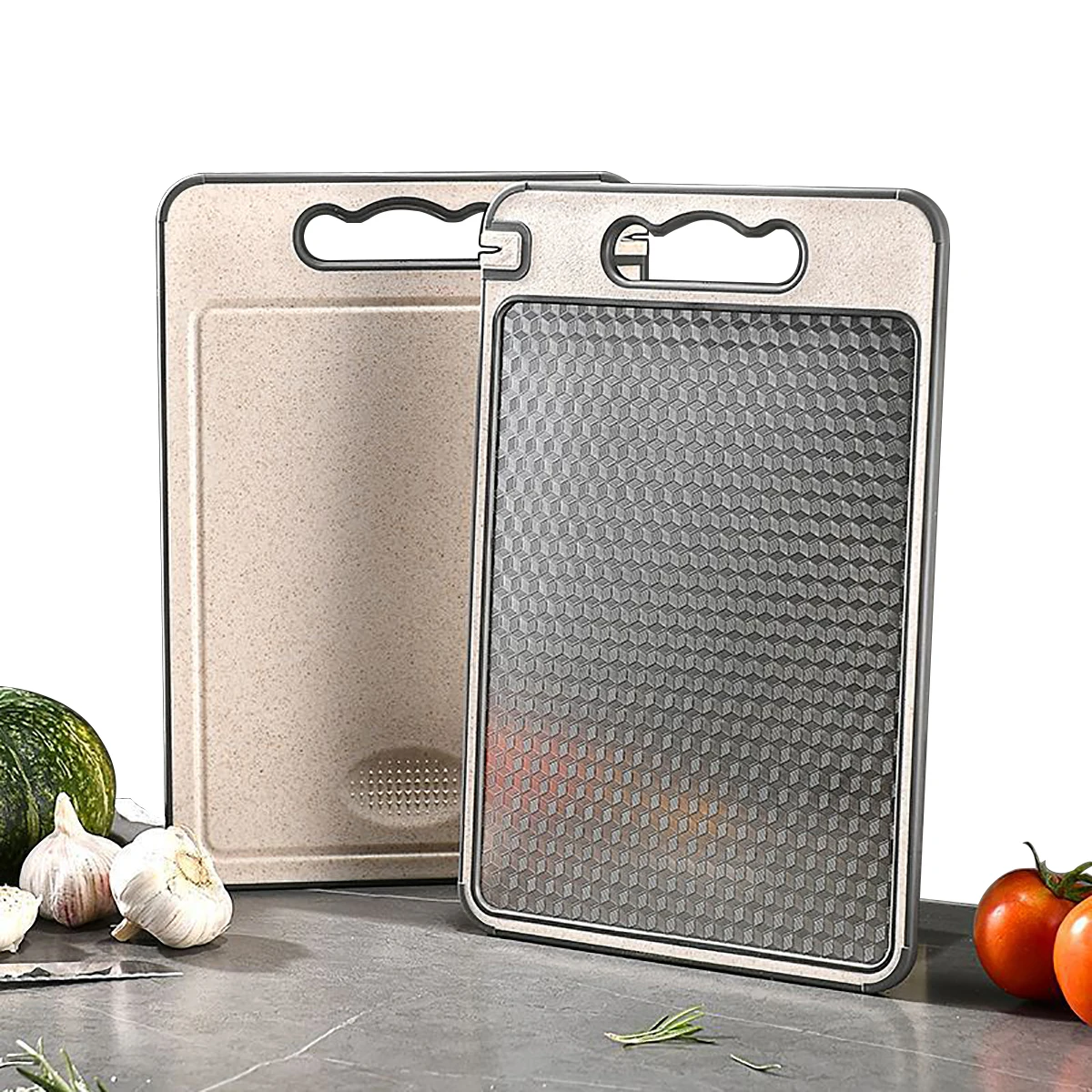 

Double Sided Chopping Board for Kitchen Stainless Steel Cutting Board Scratch Resistant Anti-Slip Silicone Edges Kitchen Gadget