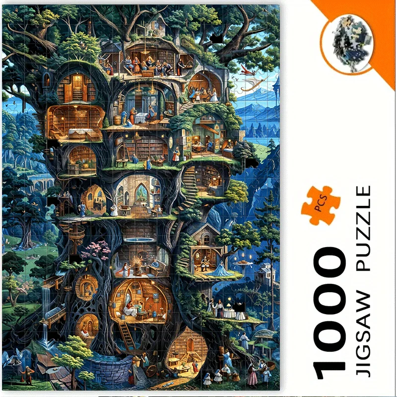 Baumhaus, Wald, Charaktere, Häuser, 500 Stück/1000 Stück Naturpuzzle für Erwachsene – interaktives Familienspiel und College-Roommate Bo