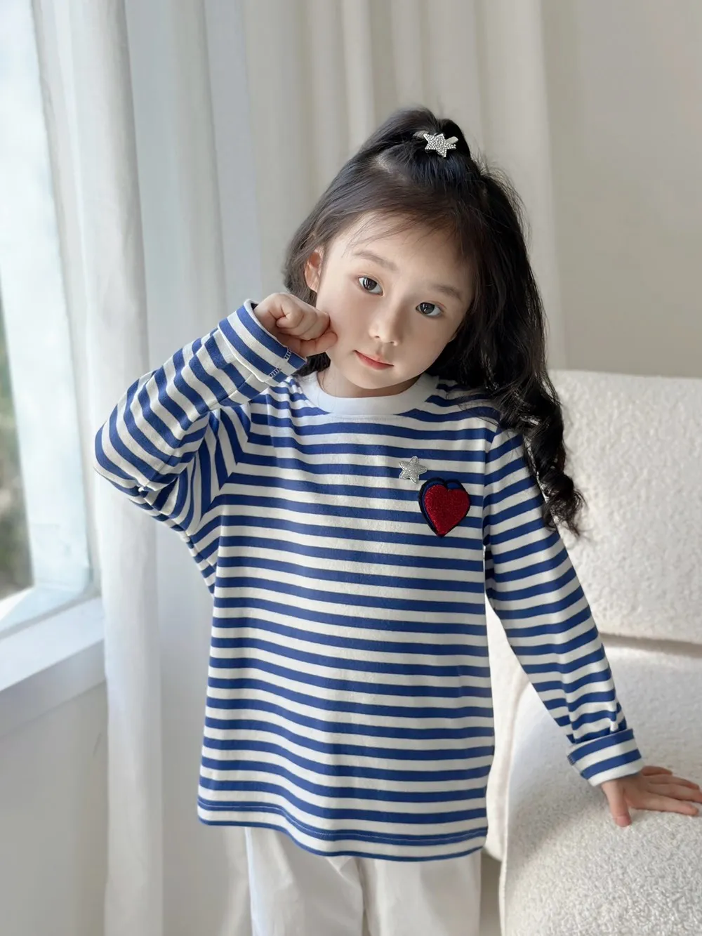 

Autumn New baby tops baby girls clothes Navy style striped long sleeved women's T-shirt