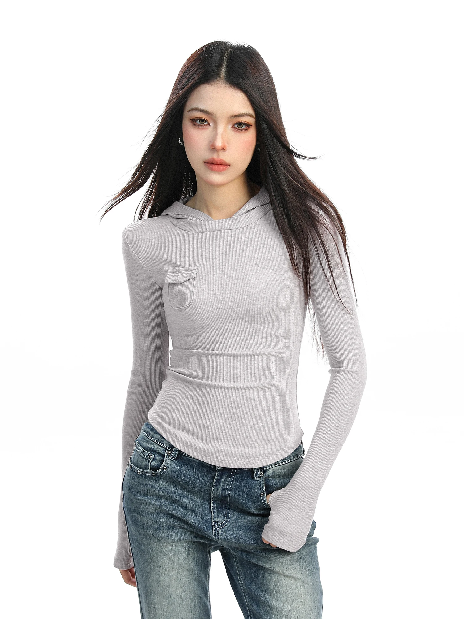 

Женская приталенная футболка с длинным рукавом в корейском стиле для весны и осени, повседневная базовая футболка с модным дизайном, удобная и дышащая