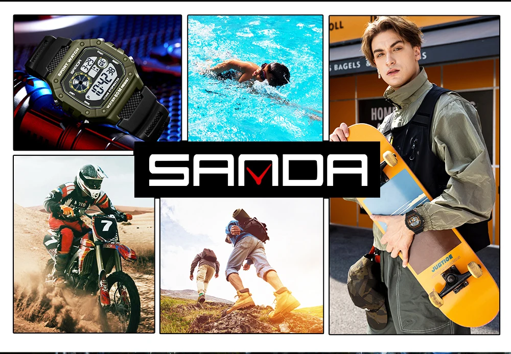 SANDA SD2202 Orologio digitale da uomo Esercito militare Sport Orologio da polso elettronico Cronometro a LED di lusso Orologio impermeabile