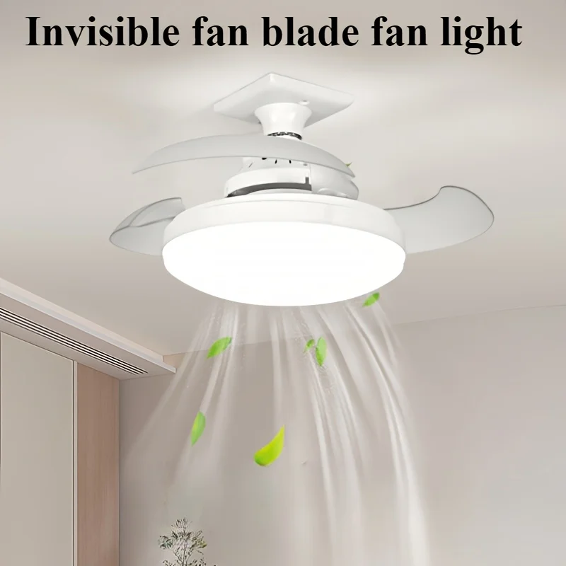 

1pc E27 Socket Invisible Blade Fan Light, Stealth Fan with Lamp & Remote Control Dimmable Socket Ceiling Fan for Bedroom Kitchen