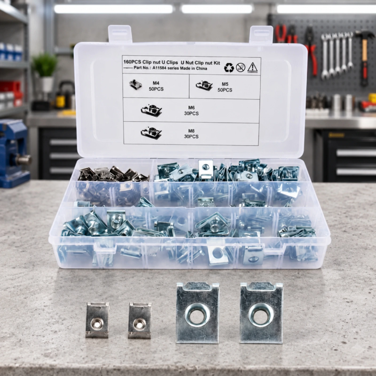160 Pieces Type B Spring Clip Nuts Replacement U-Nut Fasteners Slim for Auto Body Technicians, Automotive Repair