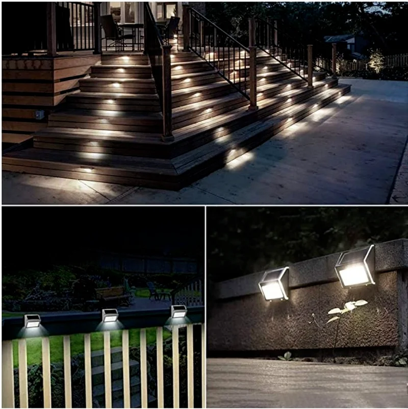 Solar Powered Fence Lights Outdoor Stainless Steel Waterproof Illuminates for Stair Deck Patio Step Fence Outside Wall Stair